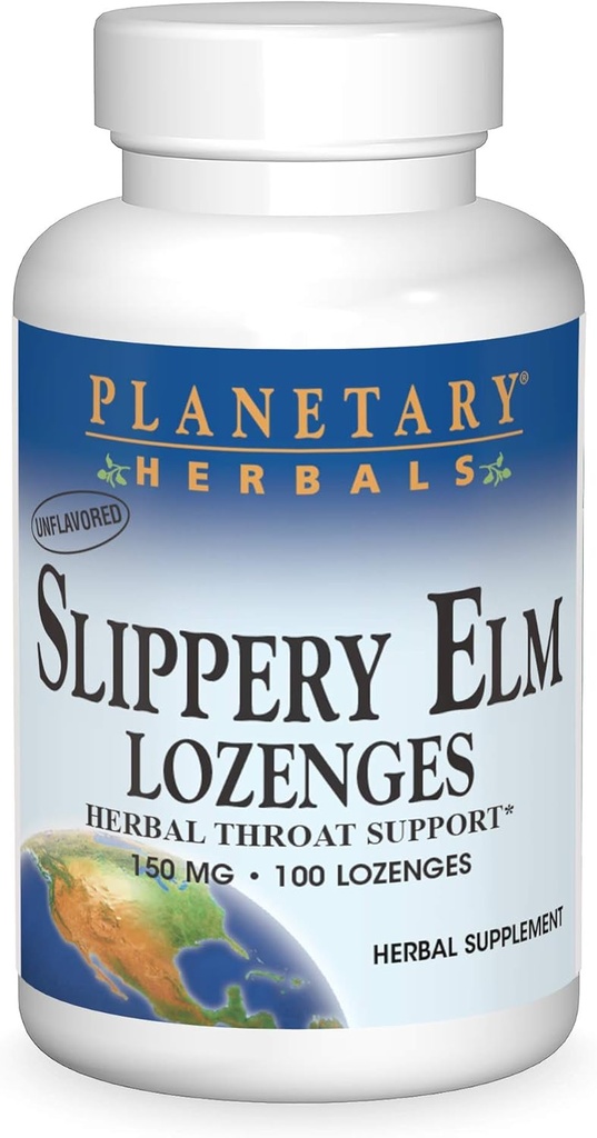 Planetary Herbals Slippery Elm Lozenges, Herbal Throat Dukungan, 100 Lozenge