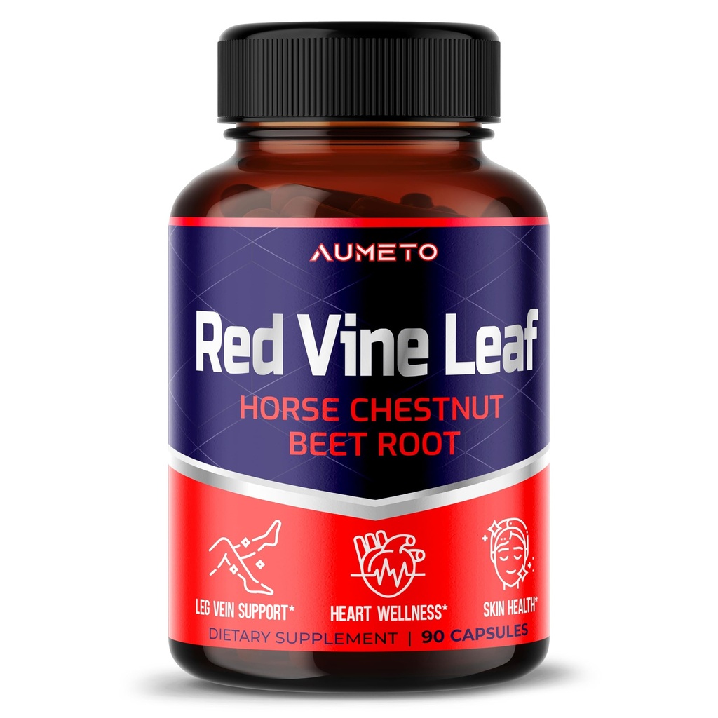 Red Vine Leaf Suplemen dengan Horse Chestnut, Beetroot, Ginger - Dukungan Alam untuk Vein Strength and Circulation Wells- Dibuat di Amerika Serikat (90 Count (Paket 1))