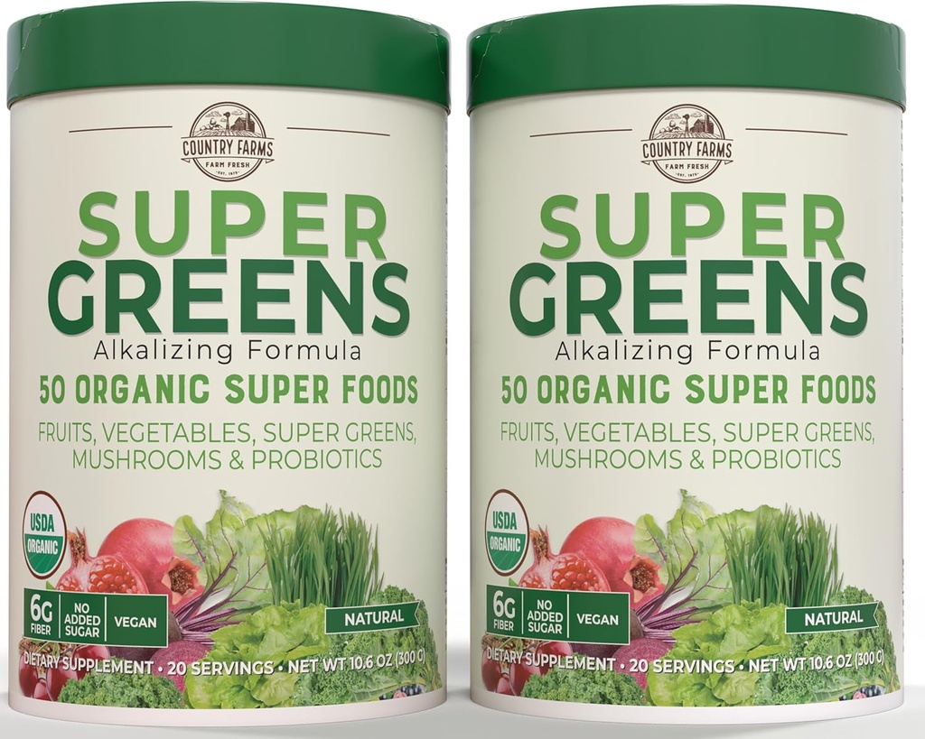 Peternakan Super Flavor, 50 Organik Super Foods, USDA Organ Drink Mix, Fruits, Vegetable, Super Green, Mushrooms & Progories, Supports Energy, 40 Servings, 10,6 Oz, 2 Pack