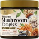 Mushroom Powder Suplemen 2200mg - 11 di 1 Kompleks Formula Powder dengan Organik Lions Mane, Reishi, Cordyceps, Chaga, Turkey Tail Mushroom Extract Suplement for Memory & Brain Support - 60 Servis