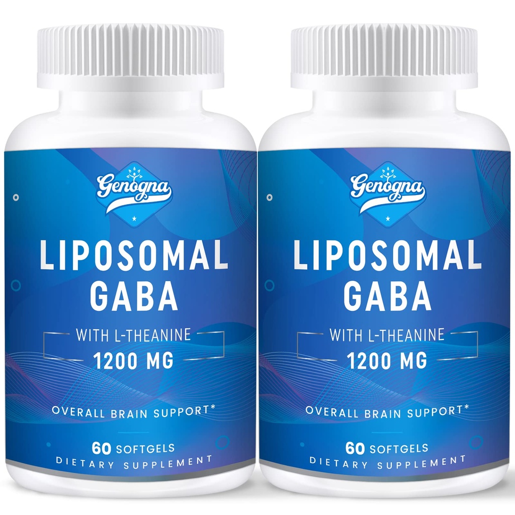Lipomal GABA dengan L- Theanine 1200mg - 2 Pack Suplemen Biovailable GABA, 120 Capsules untuk Dewasa