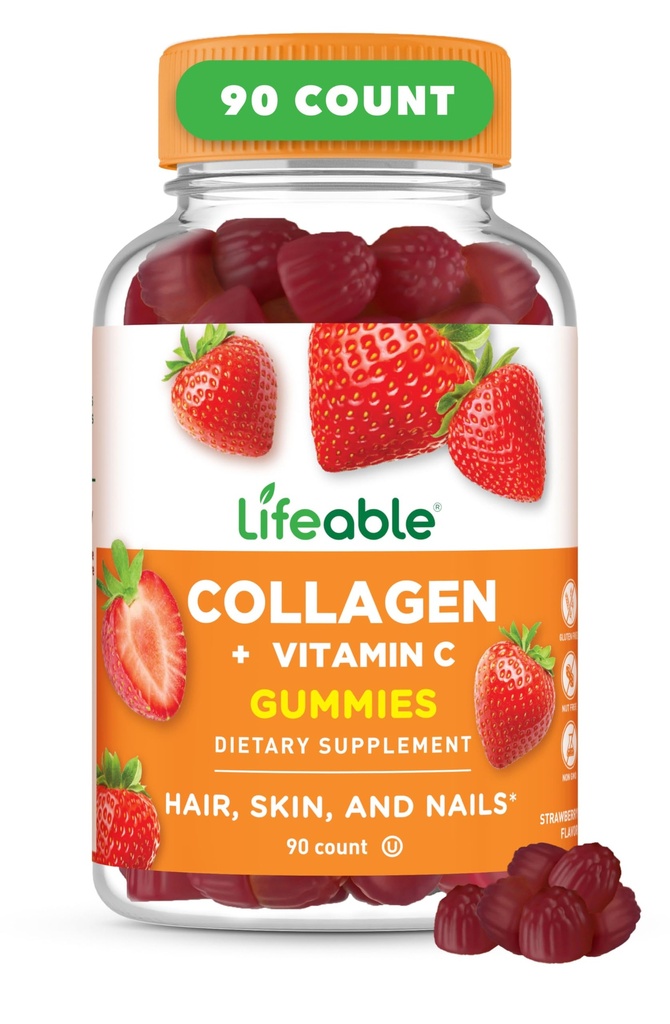 Lifeable Collagen Peptides Gummides 124; 100mg with Vitamin C 124; Great Tasting Collagen Suplemen 124; Vegetarian Hair Skin dan Nails Gummies 124; Collagen Gummies untuk Dewasa, Pria, Perempuan 124; 90 Gummies