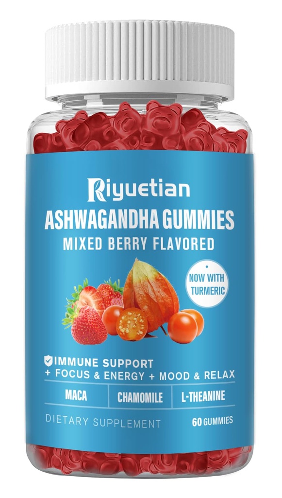 Aswagandha gummies for Women & Men - Stress Relief, Imune Dups & Increased Energy - Sugar Free, Vegan - Organic Ashwagandha Root Suplemen - Natural Strawberry Flavor (60 Count)