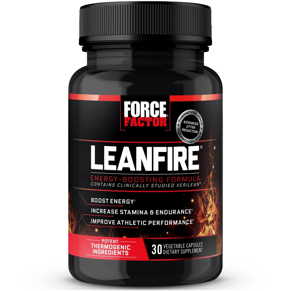 Force Factor LeanFire Pre Workout Energy Pills with Green Tea Extract and Caffeine to Increase Energy, Build Lean Muscle, Black, 30 Count (Paket 1), Paket May Vary