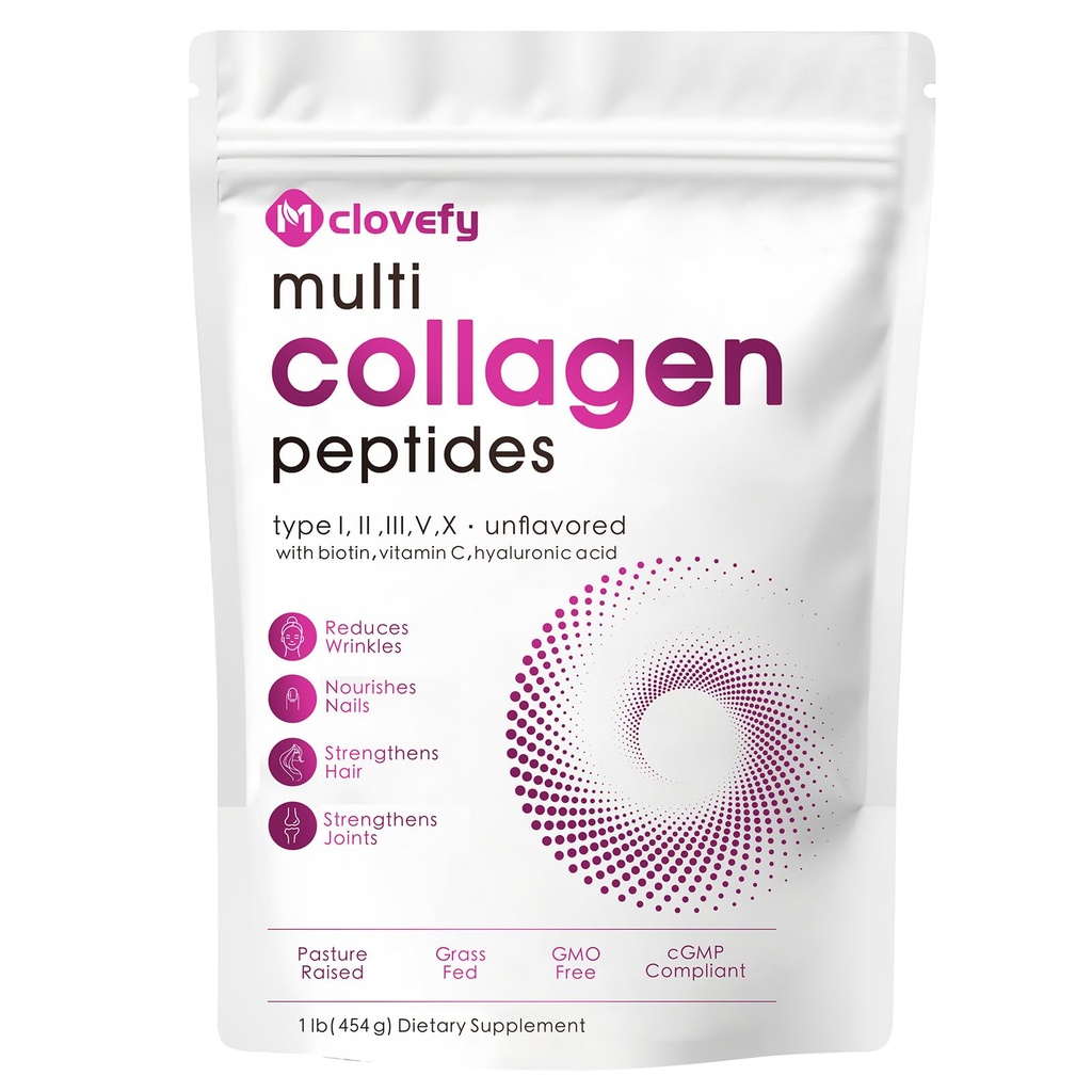 Multi Collagen Peptides Powder, 16 Oz (41 Pelayan) -- Protein Suplemen, Tipe I, II, III, X dengan Acid Hyaluronic, Vitamin C dan Biotin, Unflashted, Mixes Easily dalam Minuman