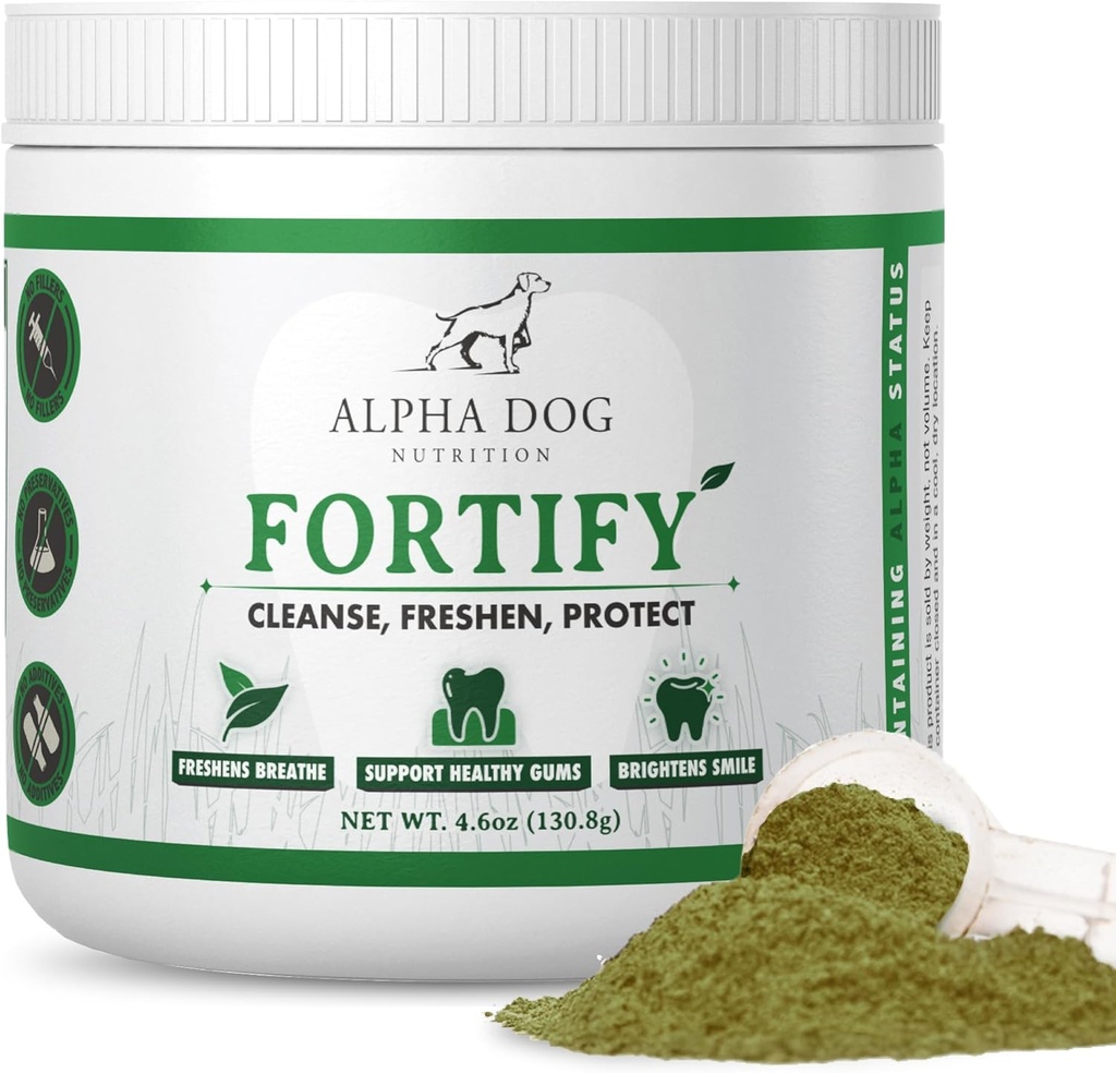 Bubuk Pembersih Gigi Anjing - Membentengi Bubuk Gigi Dental untuk Anjing - Plaque Remover dan Freshens Bad Breath dengan Suplemen Hijau Segar - Berisi Kelp, Progral, dan Pembersih Gigi Ingreasi Lainnya