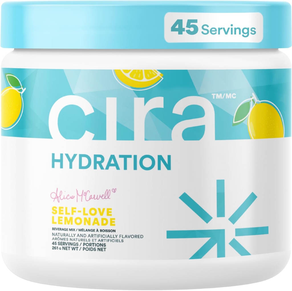 Bedak Hidration Cirra X Alicia McCarvell 's Electrolite Drink Mix dengan garam Himalaya untuk Relief Dehidrasi dan Pemulihan Self Love Lemonade, 45 Hamba