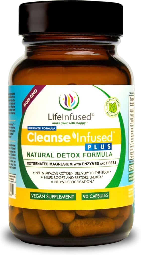 Life Infused Cleanse Infused Plus - Premium Natural Colon Cleanser dengan Oxygenated Magnesium, Herbs, and Enzymes, Helping Relieve Constipation Gently, Detoxifications Blood, Colon, Liver & Kidneys (90 Caps)