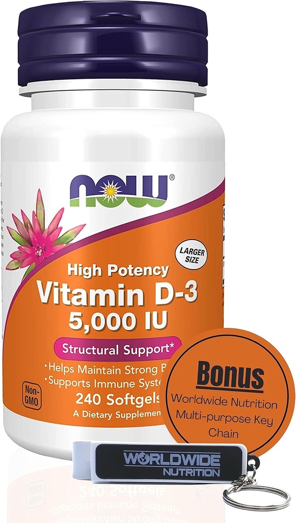 Nutres di seluruh dunia sekarang suplemen Vitamin D3 5000 IU Softgels - Potensi Tinggi Formula untuk Structural Dukung D 240 Count Vitamin, Organik & keychain