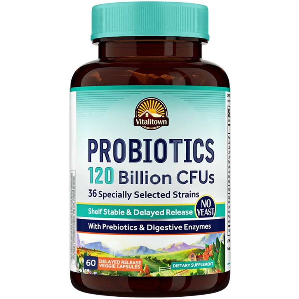 Provinsi Vitalitown 120 Miliar CFUs 124; 36 Strains, dengan Pregories & Digetical Enzymes 124; Shelf Stable Health & Imune Dukungan 124; Vegan, Non-GMO 124; Paket 1 124; 60 Deashed Veg Caps
