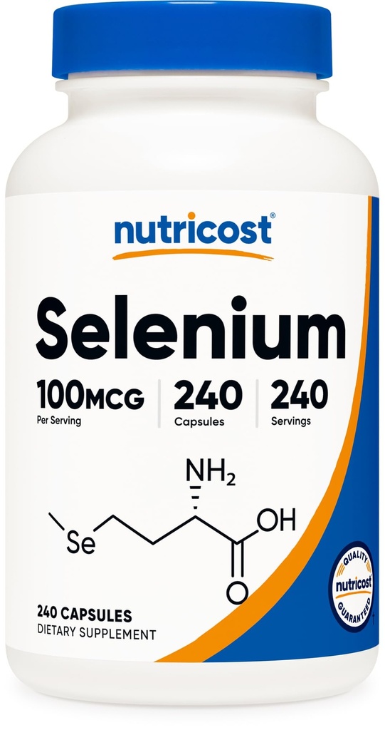 Tambahan Selenium Nutricost 100mcg, 240 Capsules, Vegetarian, Gluten Free & Non-GMO