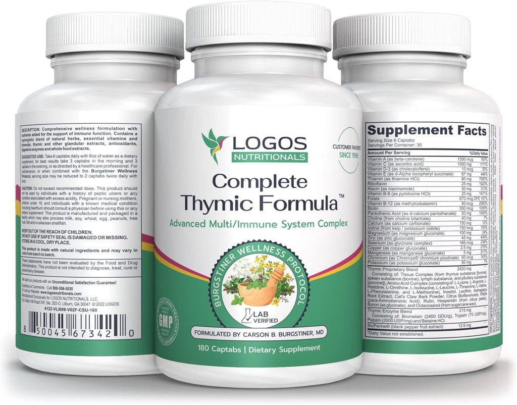 Complete Thymic Formula ™, Comprehensive Multivitamin & Multimineral with Thymus Glandular Extracts (180 Count (Paket 1)