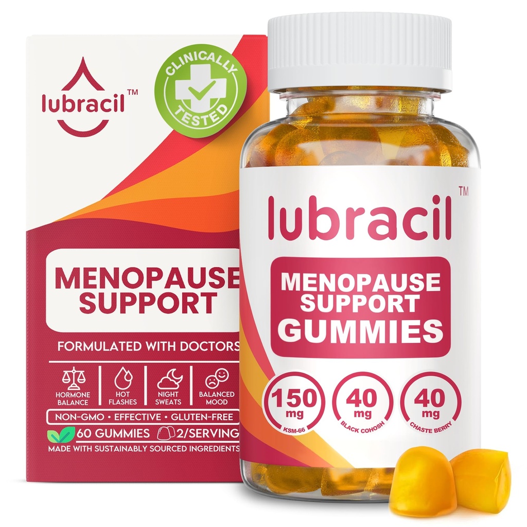 Lubrail Menopause Gummies for Women - Menopause Suplemen Hot Flashes, Night Sweats, Mood Swings and Hormonal Keseimbangan