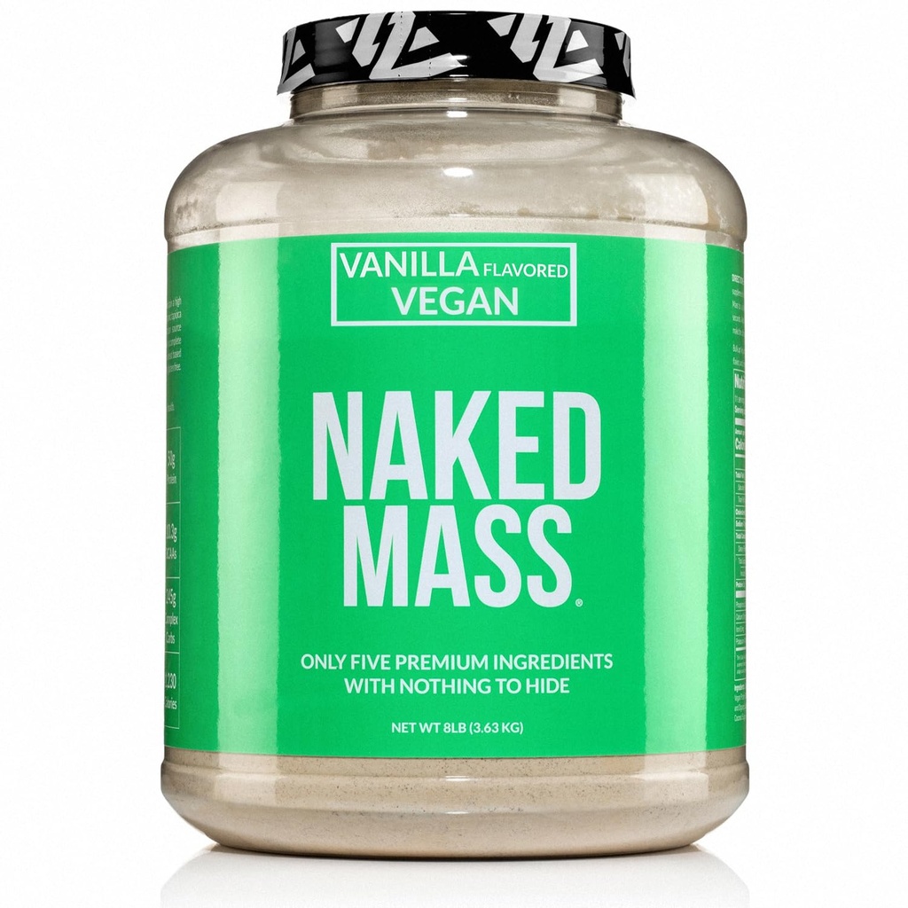 Vegan Nasked Mass - Vanilla Vegan Weiner - 1.230 Kalories, Non- GMO, Soy & Gluten Free, No Articial Ingrediers - 8LB Bulk - 11 Servings
