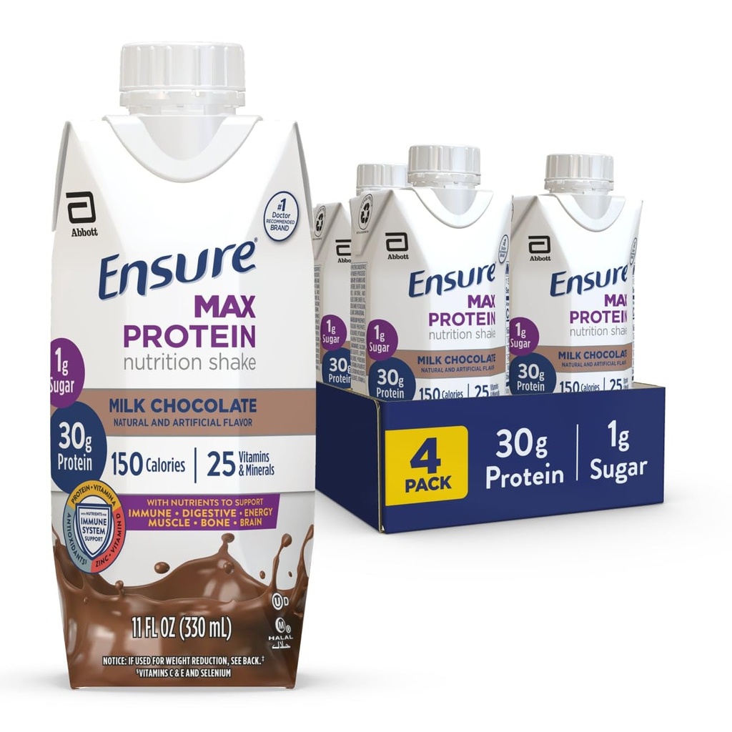 Pastikan Max Protein Milk Chocolate Nutrition Shake 124; 30g Protein, 1g Sugar, 4g Fiber Black 124; 4 Pack