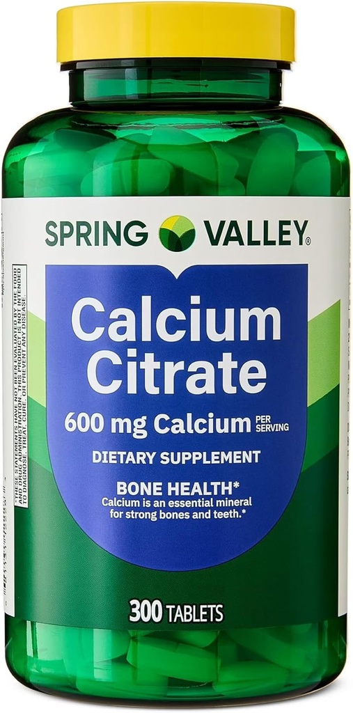 Spring Valley Calcium Citrate Tablet Diet Suplemen, 600 mg, 300 Count.