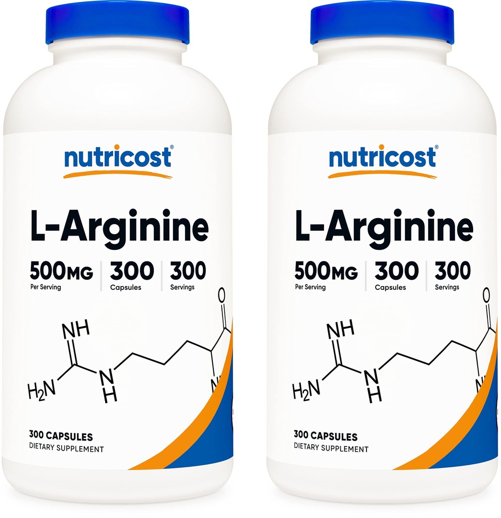 Nutricost L- Arginine 500mg, 300 Capsules (2 Botol)