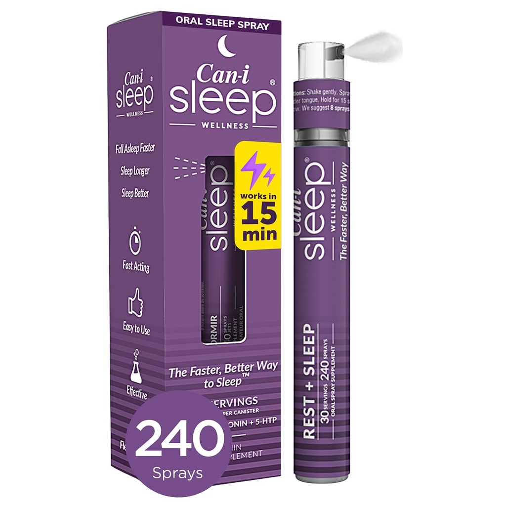 Fast-Acting Sleep Spray with Melonatin, GABA & 5- HTP - Natural Oral Sleep Asleep Quick & Wake Refreshed - Can-i Sleep Aid for Dewasa - 30 Servis