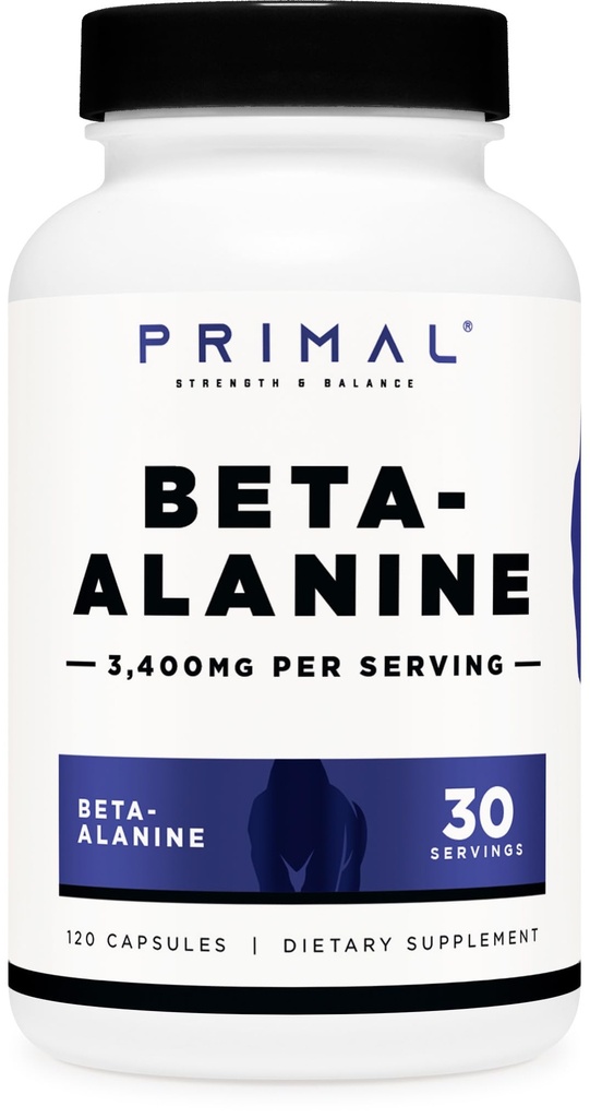 Primal Beta- Alanine Capsules 3400mg (30 Pelayan, 120 Kapsul) - Tambahan, Gluten- Free & Non-GMO, 850mg Per Cap