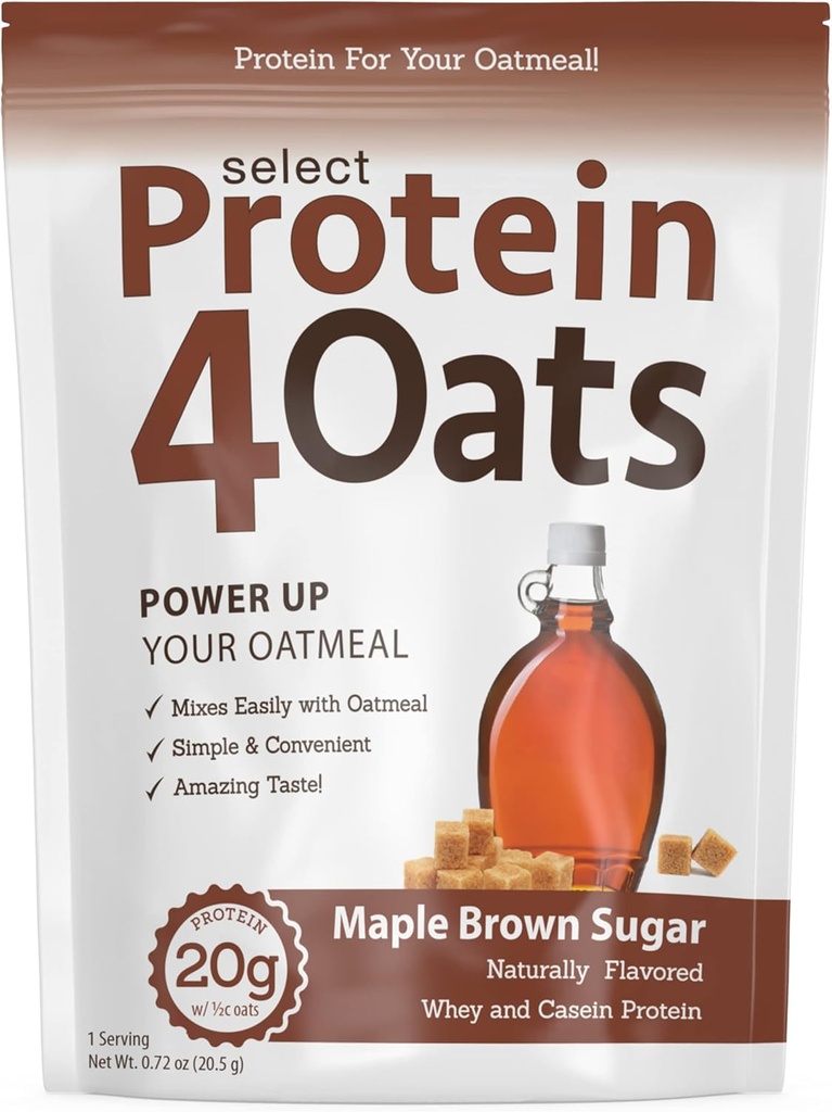 Pescience Protin4Oats, Powder to Make Amazing Tasting Protein Oatmeal, with Whey and Casein, Gluten Free, Maple Brown Sugar, 12 Servis