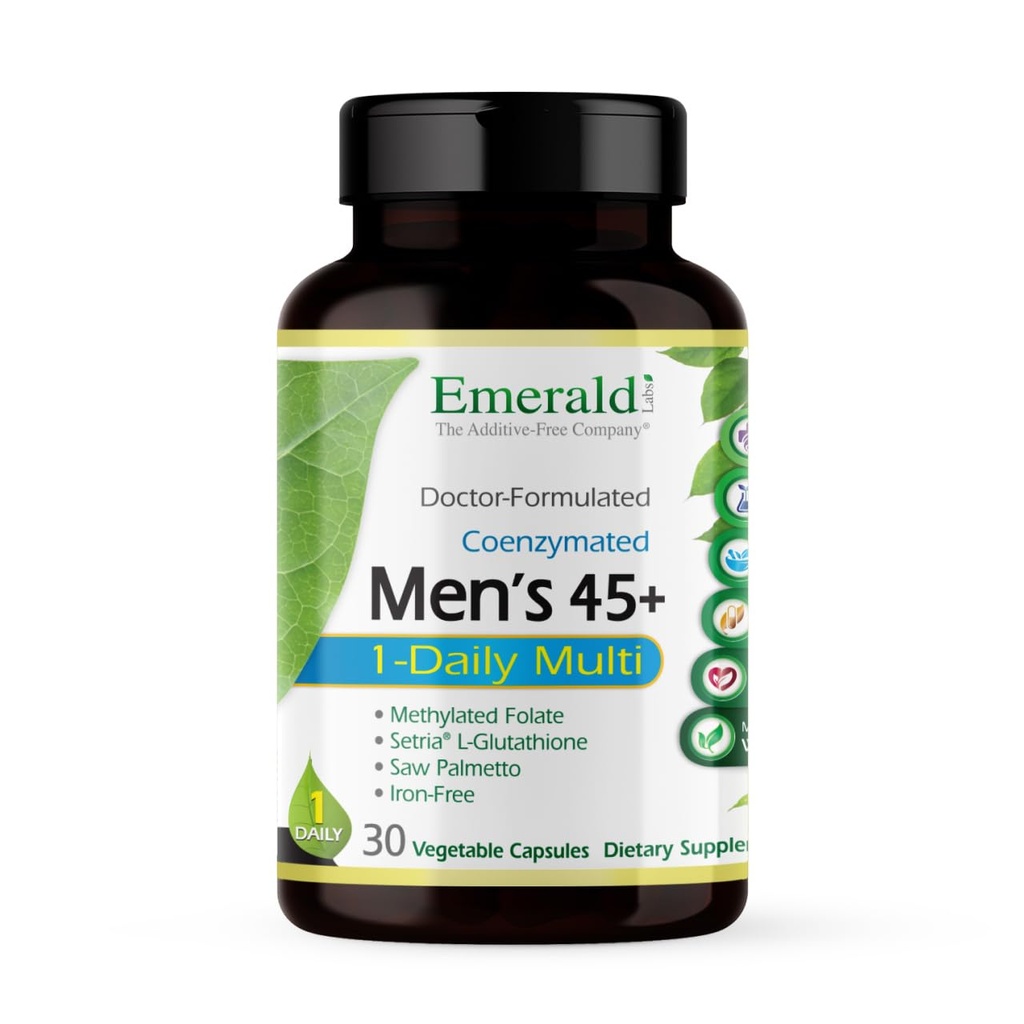 EMERALD LABS Men 's 45 + 1-Daily Multi - Dibuat dengan Saw Palmetto, Lycopene & More for Heart, Bone & Imune Dukung * - Gluten- 30 Vegetable Capsules