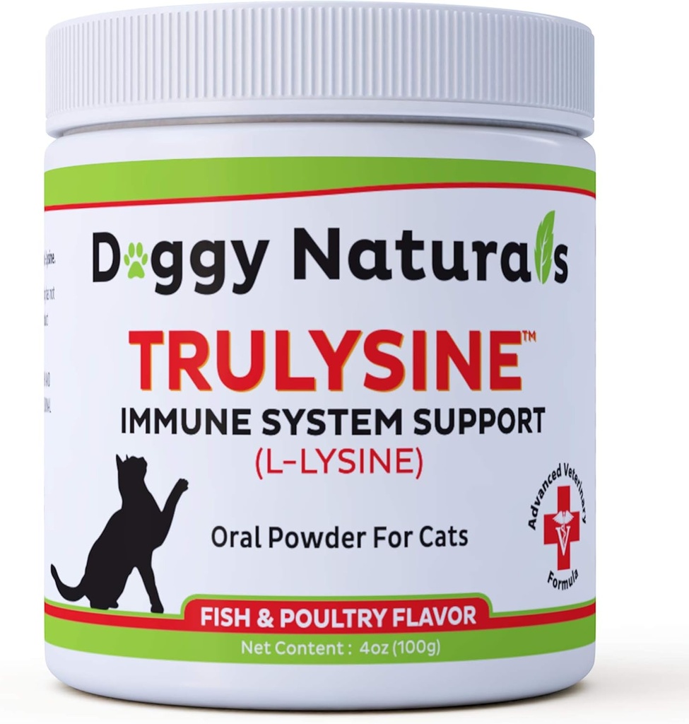 Trulysine L-Lysine for Cats Ammune Dup Oral 4oz / 100g - Cats & Kittens of All Age, Sneezing, Runny Nose Squinting, Watery Eyes - Fish & Powtry Flavor (100 Grams (500mg / Scoop)