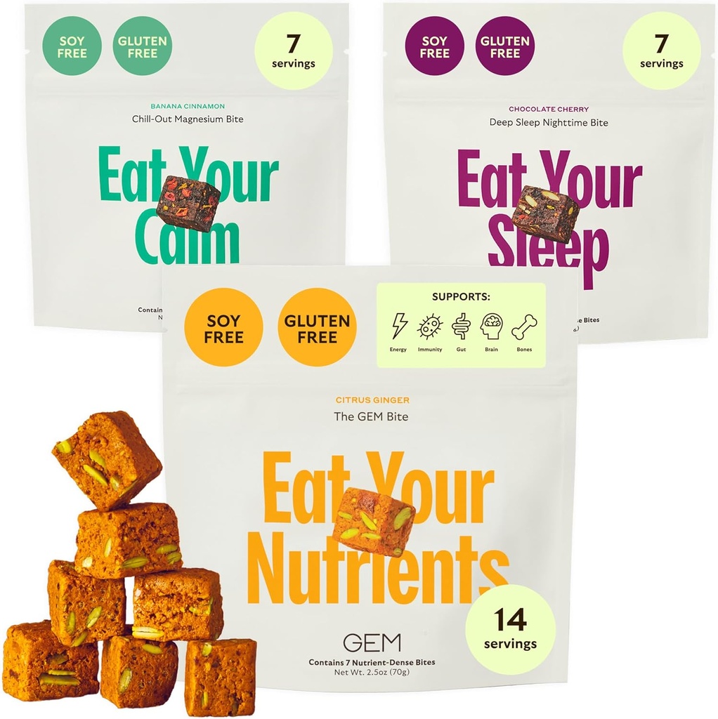 Gem Bite Complete Routine Variety Pack with Daily Multivitamin (14 Bite), Chill- Out Calm (7 Chews) & Deep Sleep Aid (7 Chews)