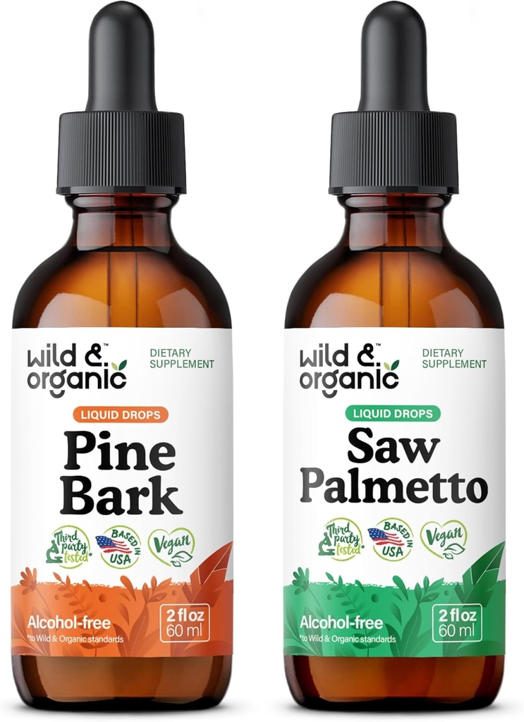 Wild & Organic Pine Bark Tacture 2 fl oz & Saw Palmetto Tincture 2 fl oz