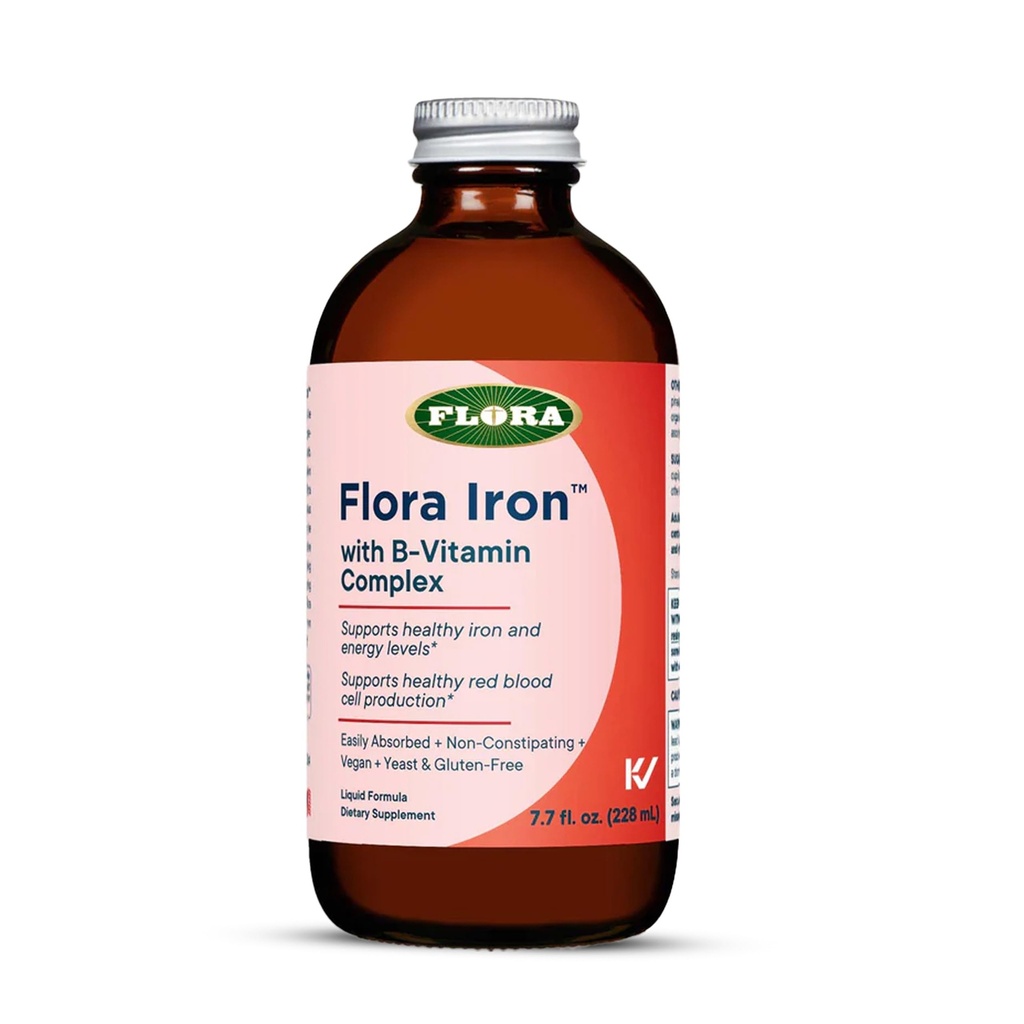 Flora Iron - Vegan Liquid Iron Suplemen dengan B Vitamin - Offers Red Blood Cell & Energy - Yeast & Gluten- Free - Delicious Fruit Juice Base - 7.7 fs. oz. Botol Kaca