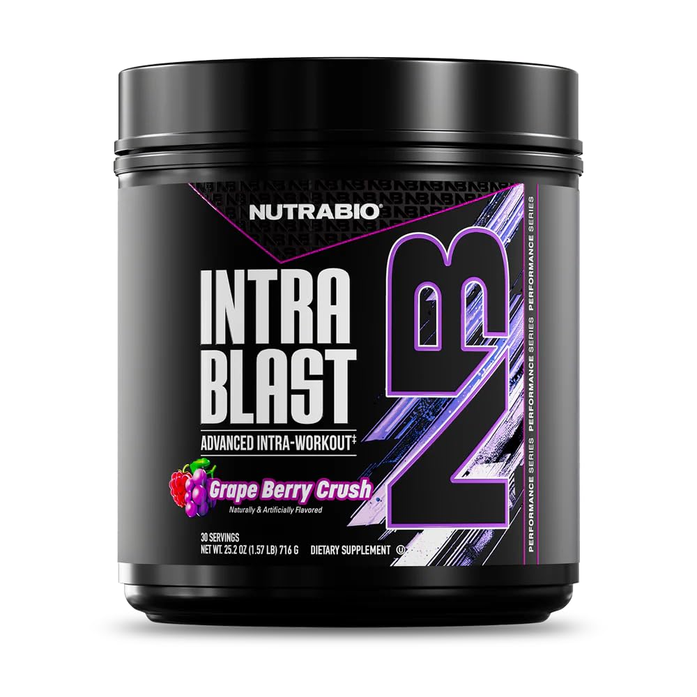 NutraBio Intra Blast Bcaa Powder Amino Acid Suplement, Electrolite & Hydration Blast, Intra, Pre Workout & Muscle Recovery, 20g Ease Amino Acids Powder, 5g Glutamine- Grape Berry Crush, 30 Serving