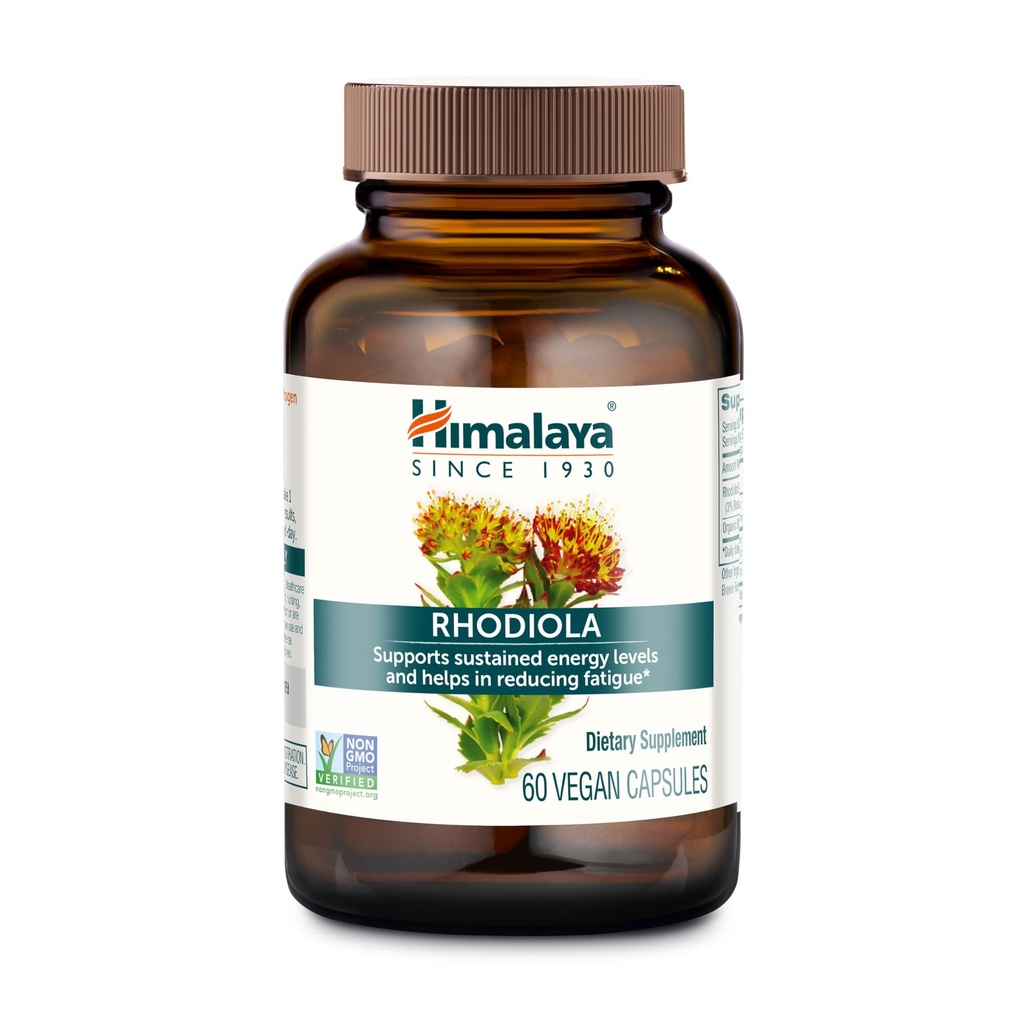Himalaya Rhodiola Rosea - Suplemen Energi Herbal untuk Pendukung Bantuan Stress Relief, Energi, dan Latihan Endurance - Vegan, Gluten Bebas, 250 mg, 60 Kasules
