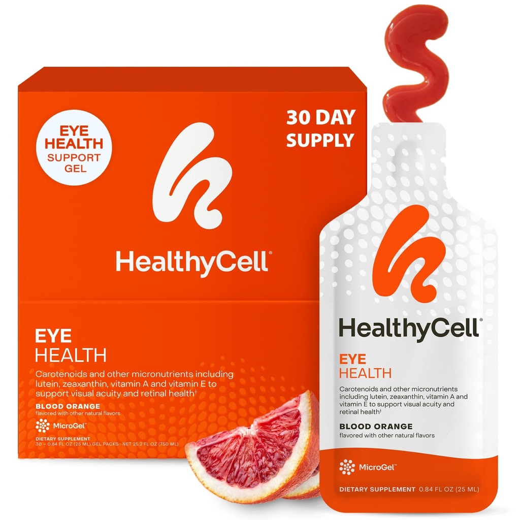 Healthycell Eye Health Daily Liquid Suplement - Eye Vitamin & Minemins with Lutein, Dalxanthin, Astaxanthin & Beta Carotene for Sight Care & Macalar Dup - 30 Gel Packs