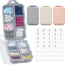 LANDNEOO 14 Grids Pill Organizer Box dengan Label, Travel Medication Holder Discenser Case Kit, Pocket Daily Pharmacy Container for Fish Oil Vitamin Suplemen Penyimpanan, KakiPink Grey, 3 Pack