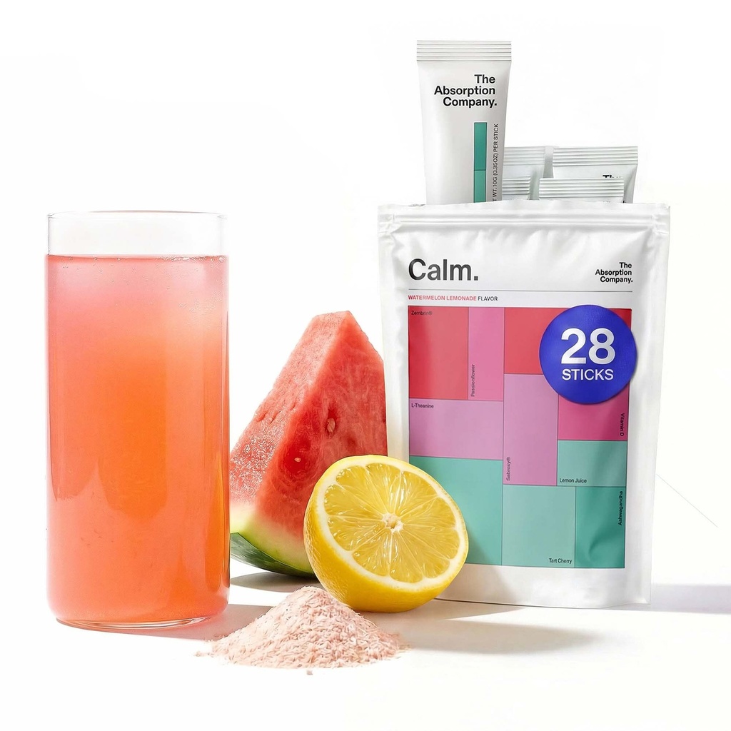 Calm Drink Mix - Relaxation Aid with Magnesium, Ashwagandha, L- Theanine, & Vitamin D - Support Cortisol Regulasi dan Mood for Men & Women - Watermelon Leonade Flavor 28 Sticks