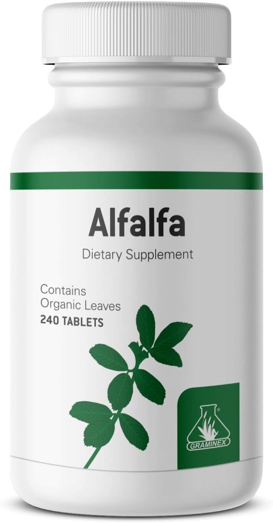 Graminex Alfalfa Tablet-Non- GMO Supplemen Green Superfood dengan Vitamin, Mineral, Amino Acids - 240 tablet