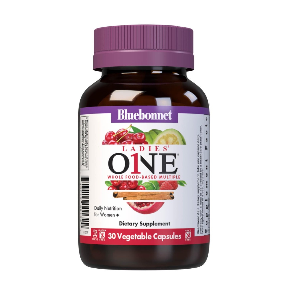 Bluebonnet Nutrition Ladies One Organic Vegetable Capsule, Whole Food Multiple, K2, Energy, Non-GMO, Gluten, Soy & Milk Free, Kosher, 1 Month Suply, Light Grey, 30 Count