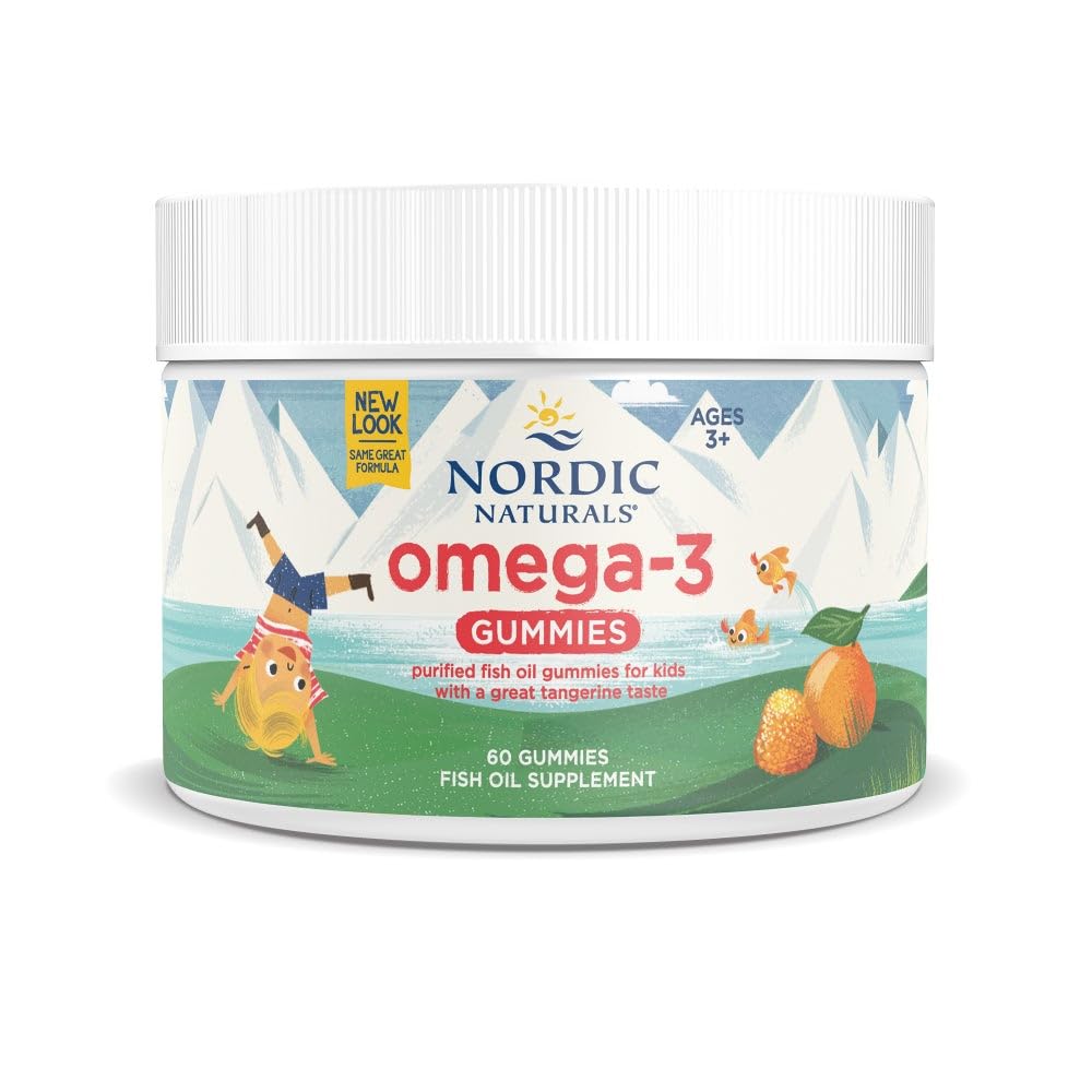 Nordic Nordic Omega-3 Gummies, Tangerine - 60 Gummies - 82 mg Total Omega-3 dengan EPA & DHA - Non-GMO - 30 Servis