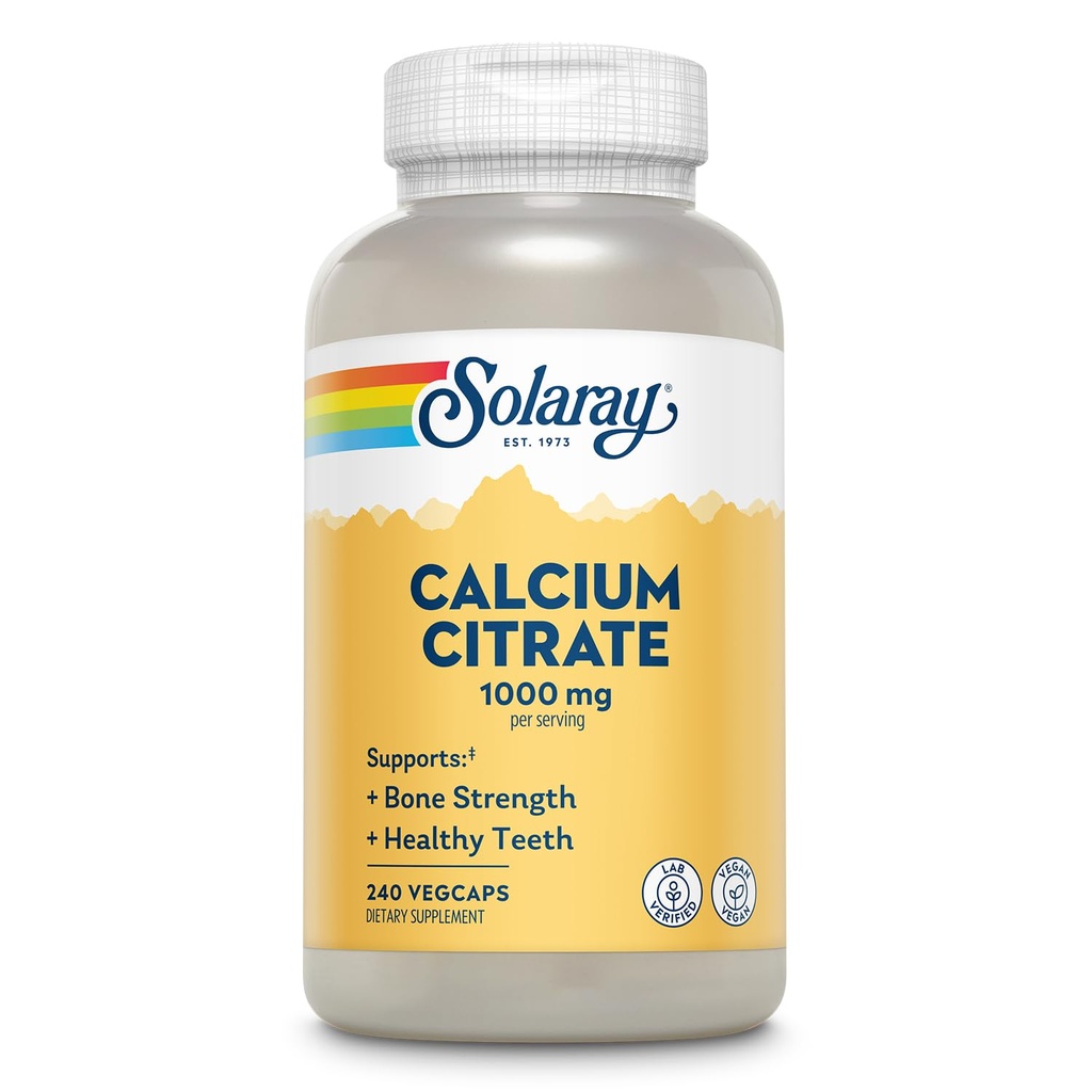 Solaray Calcium Citrate 1000mg - Cheleated Kalsium Suplemen - Mendukung Gigi Tulang dan Sehat - Mudah Digest - 60 Hari Jaminan, Vegan - 60 Pelayan, 240 VevCaps