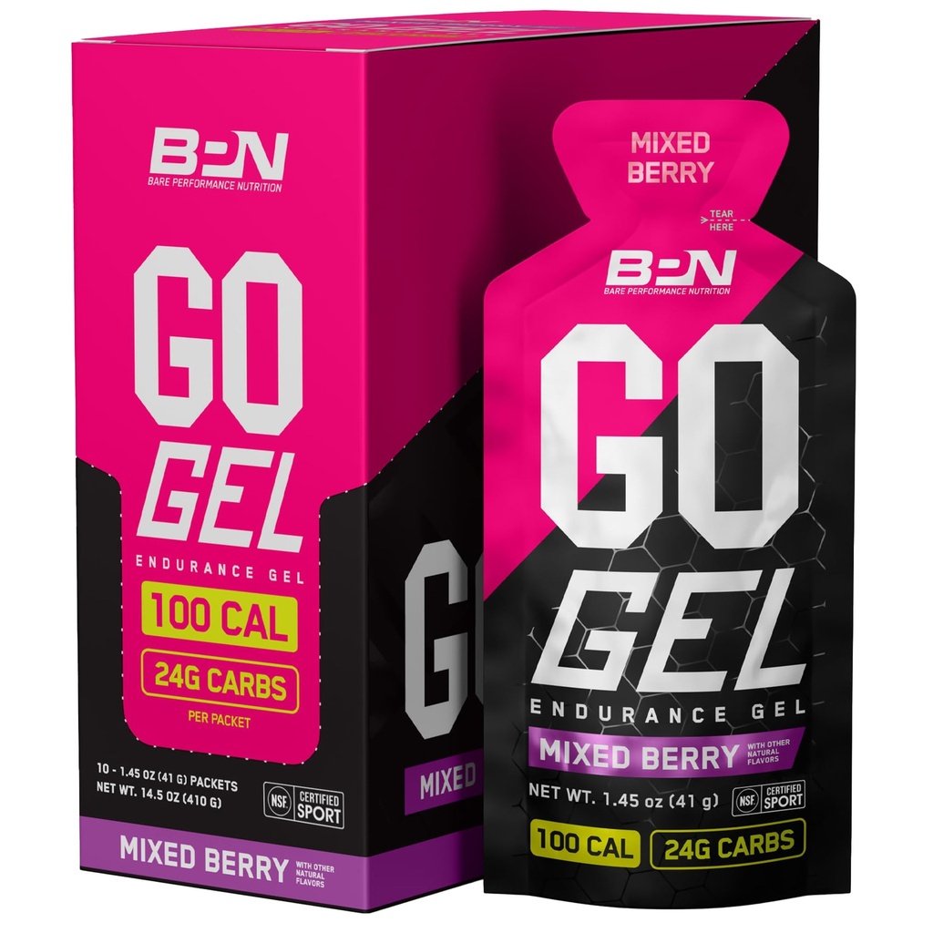 BAE PERFORMANCE NUTRITISI, BPN Go Gel Endurance, 24g of Carbohydrates & 100 Kalories per pack, Vegan + Gluten Free Run Geel, 10 Single-Packs, Mixed Berry