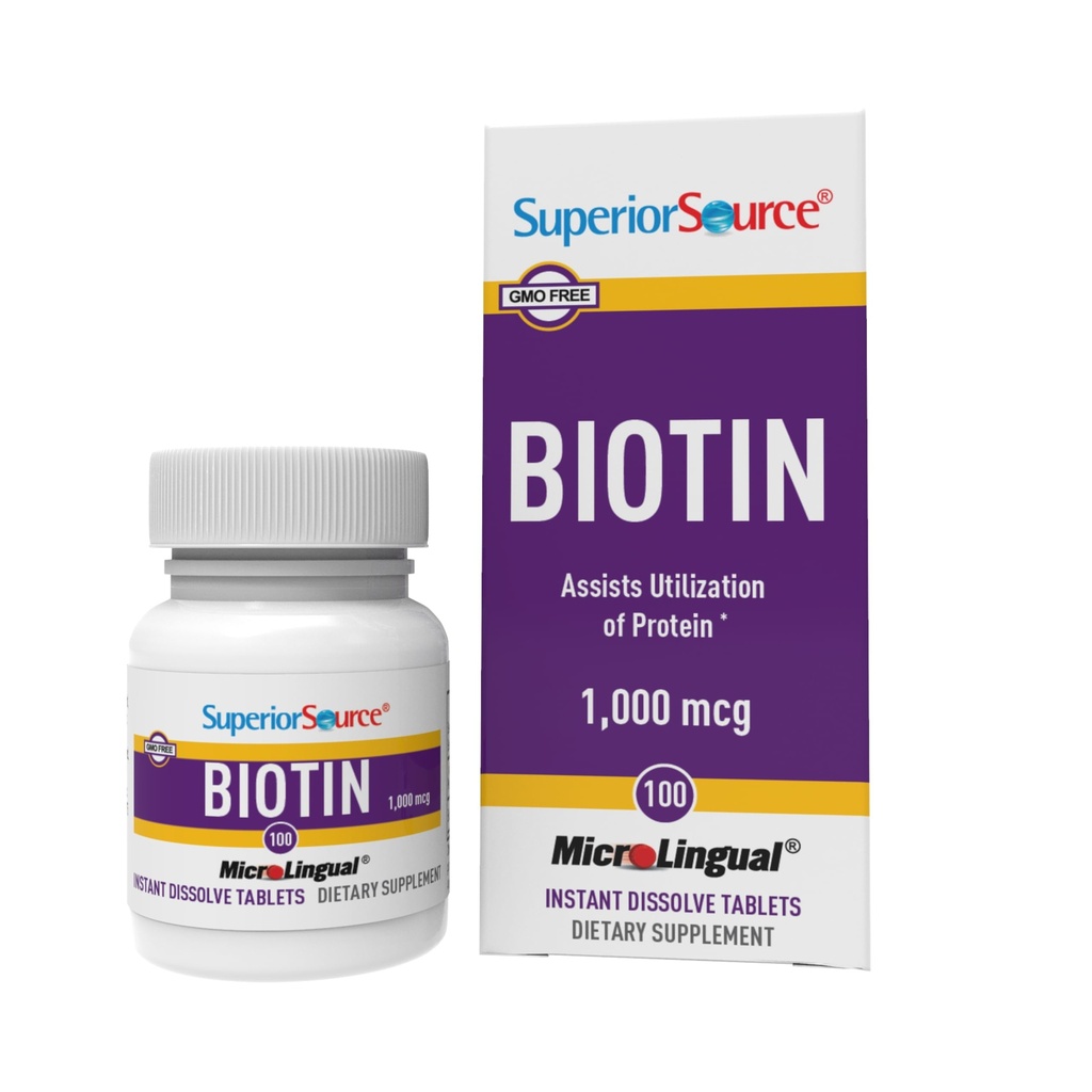 Sumber Superior Biotin 1000 mcg. Dibawah Tongue Quick Dissolve MicroLingual Tablet, 100 Count, Mendukung Rambut Heally, Kulit, dan Nail Growth, Membantu Dukung Energi Metabolisme, Tanpa-GMO