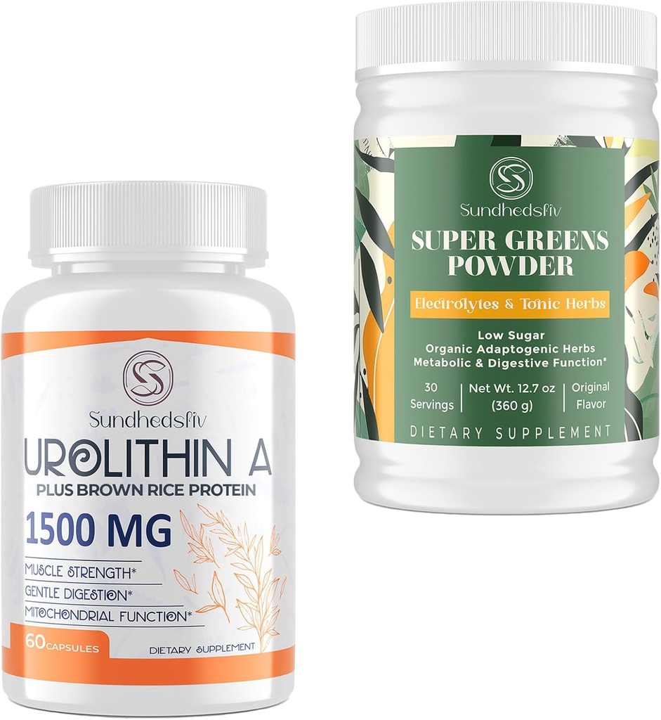 Urolithin A Tambahan 1500MG Plus Brown Rice Protein + Super Greens Powder Superfood Supportion Suplemen dengan Electrolytes & Tonic Herbs