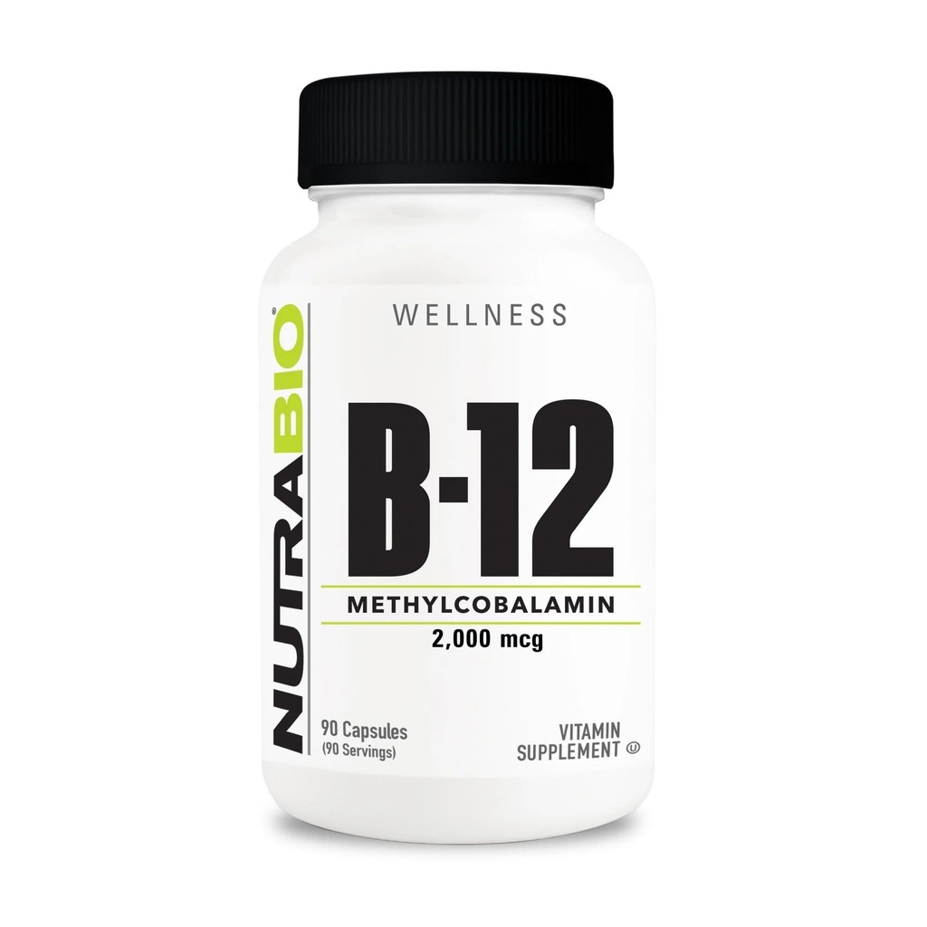 NutraBio Metil B-12 Vitamin Suplemen, 2000mcg - Promotes Kesehatan dan Wellness, 90 Vegetable Capsules