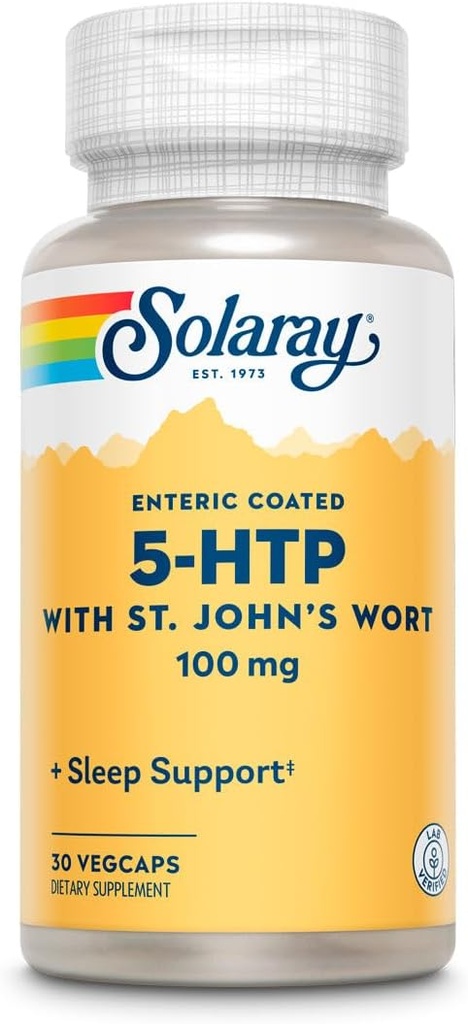 SOLARAY 5-HTP Plus St John 's Welt - 30 Hiburan Berlapisan Kapsul - 100 mg - 30 Pelayan