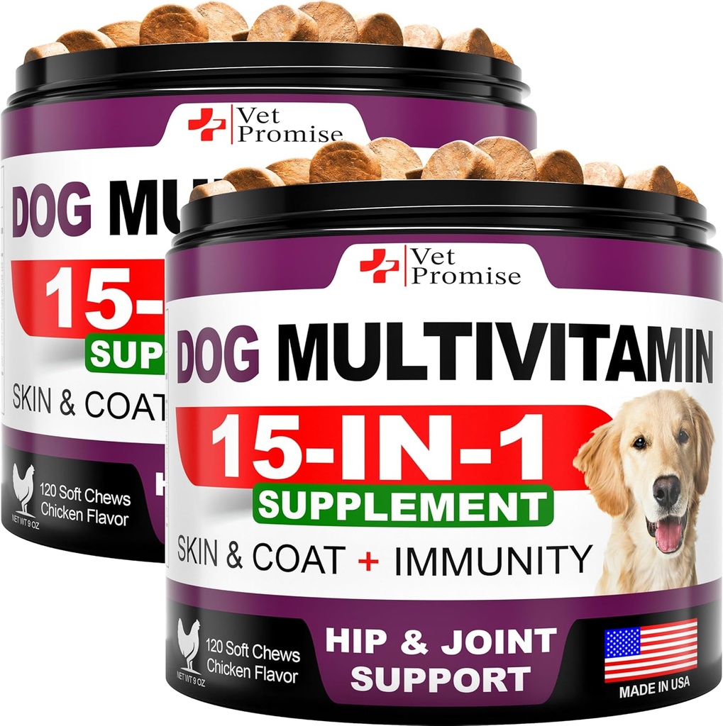 (2 Paket) Anjing Multivitamin yang dikunyah dengan Glucosamin - Vitamin dan Suplemen Anjing & Puppy Multivitamin