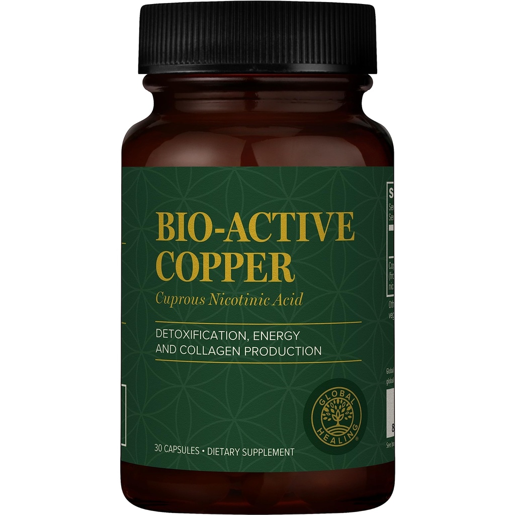 Global Healing Bio-Active Copper Supplement Cuper - Capanrous Nicotyic Accid Helling Detox Body from Inside - Supports Immune System & Red Blood Cell - Niacin Vitamin B3 Topper - 30 Kapsul