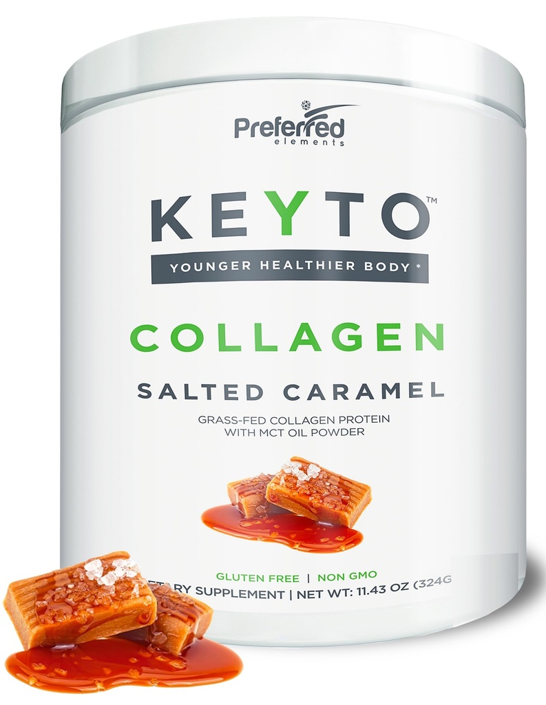 Kemo Collagen Protein Powder dengan MCT Oil - Keto dan Paleo Friendly Grass Fed Patrised Hydrolyzed Collagen Peptides KeYto Salted Caramel Flavor