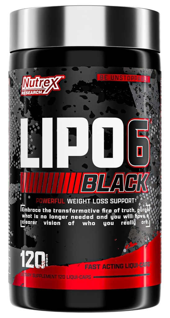 Nutrex Lipo-6 Black Max Stronger Fat Burner - Fast Acting Energy, Weight Loss Diet Pill - Appetite Suppresan, Metabolisme Booster - 120 Capsules