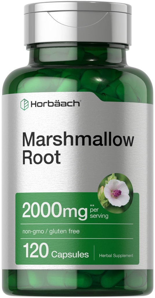 Horbäach Marshmallow Root Capsules 124; 2000mg 124; 120 Count 14; Non- GMO & Gluten Free 124; Ekstrak Herb Tradisional