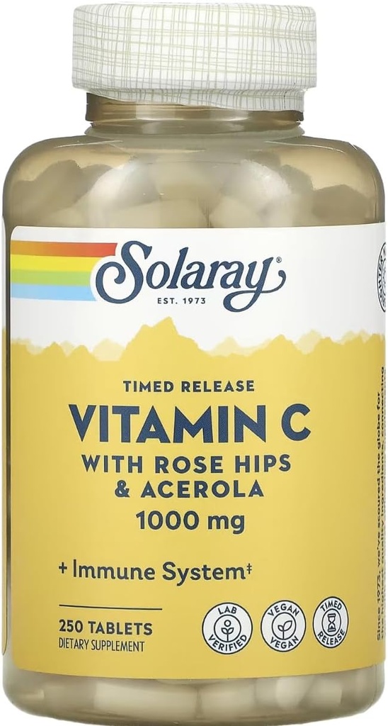 SOLARAY Timed Rilis Vitamin C dengan Rose HIPS & Acerola, 1.000 mg, 250 tablet