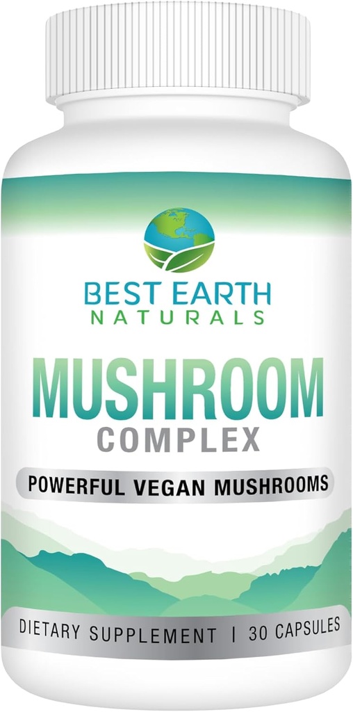 Kompleks Mushroom Bumi Terbaik untuk Energi, Kejelasan & Kognitif - Dukungan Imunitas w / Lion Mane, Reishi, Chaga, Maitake & Shiitake 30 Hari Suppply (30 Kapsul)